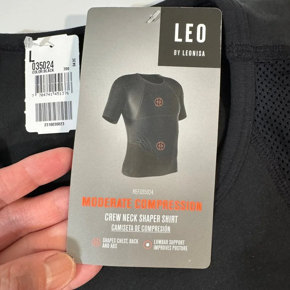 Leo Shaper Shirt Mens Large Black New Moderate Compression Crew Neck 035024
